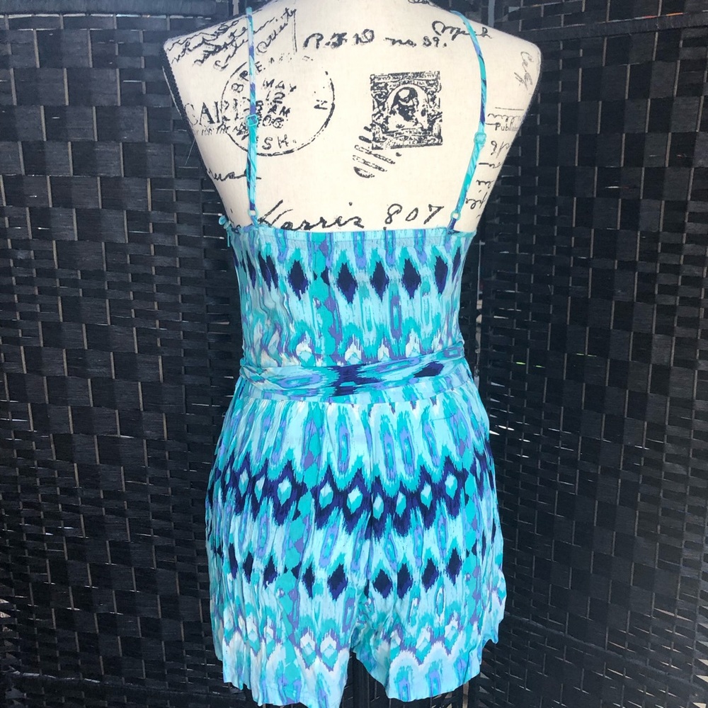H&M Turquoise Psychedelic Pattern Romper Sz 6 - image 2